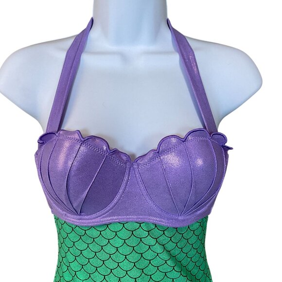 Disney The Little Mermaid Ariel Swimsuit Halter Ties Underwire Padded XS NWOT - Picture 2 of 9